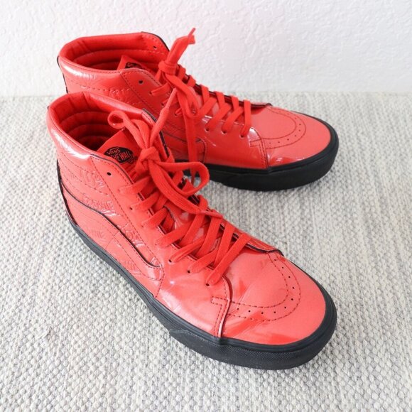Vans x David Bowie Sk8-Hi Red Patent Leather High Top Sneakers Women 9 / Men 7.5 - Picture 8 of 14